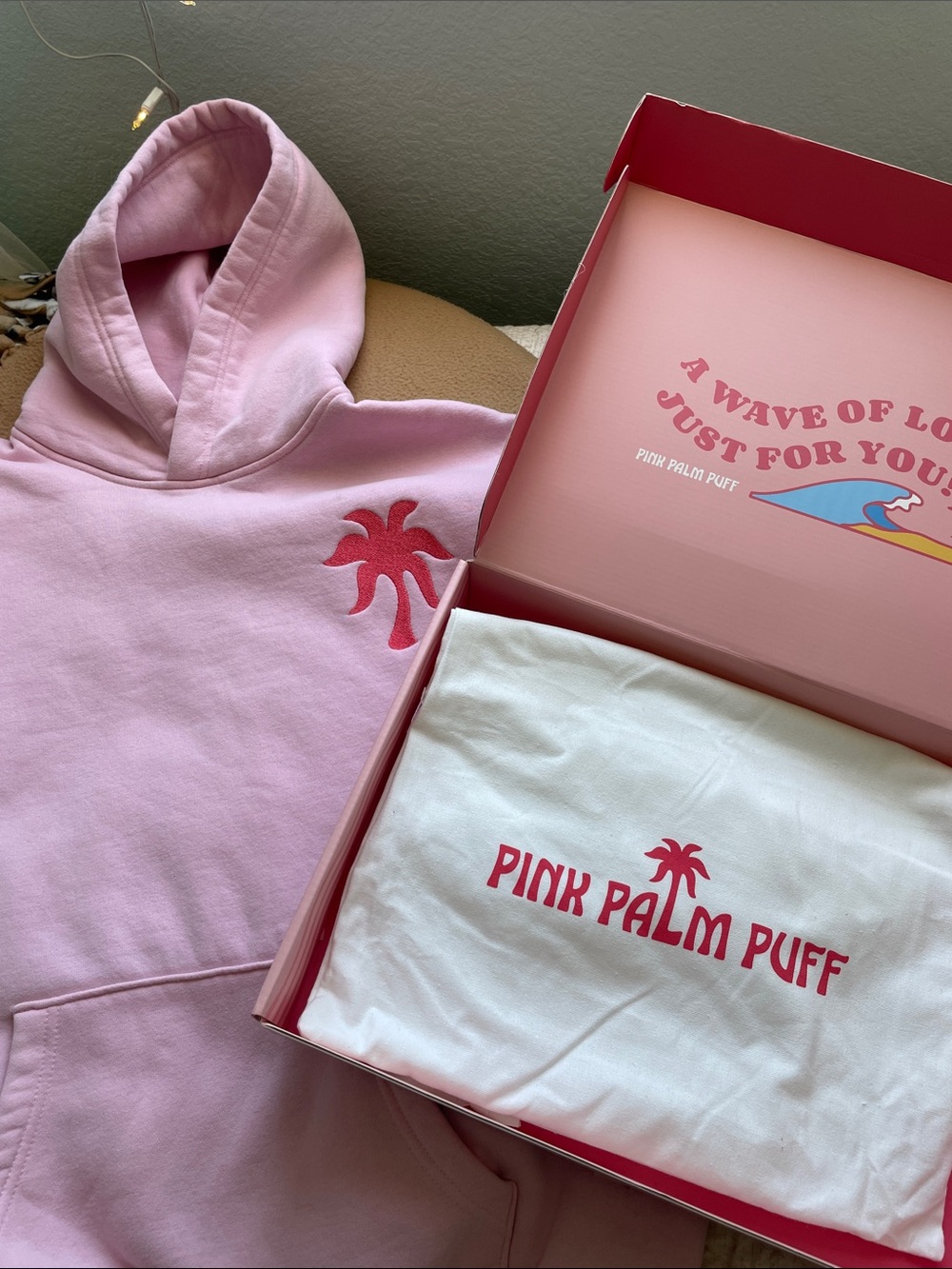 Pink Palm Puff Hoodie- Everything Comes In Waves - Picture 7 of 8